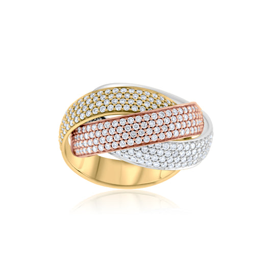 14K Three-Tone Gold Diamond Eternity Interlocked Bands 4 ½ Ct