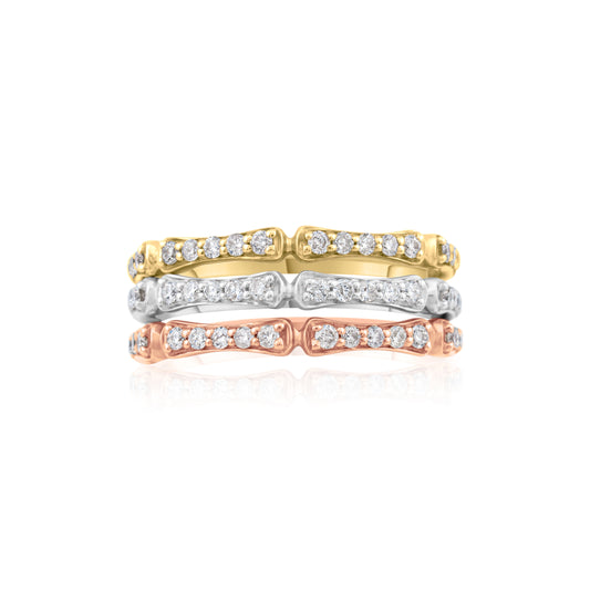 14K Three-Tone Gold Diamond Stackable Bands ~ 1 Ct