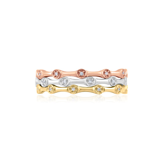 14K Three-Tone Gold Diamond Stackable Bands 1/10 Ct