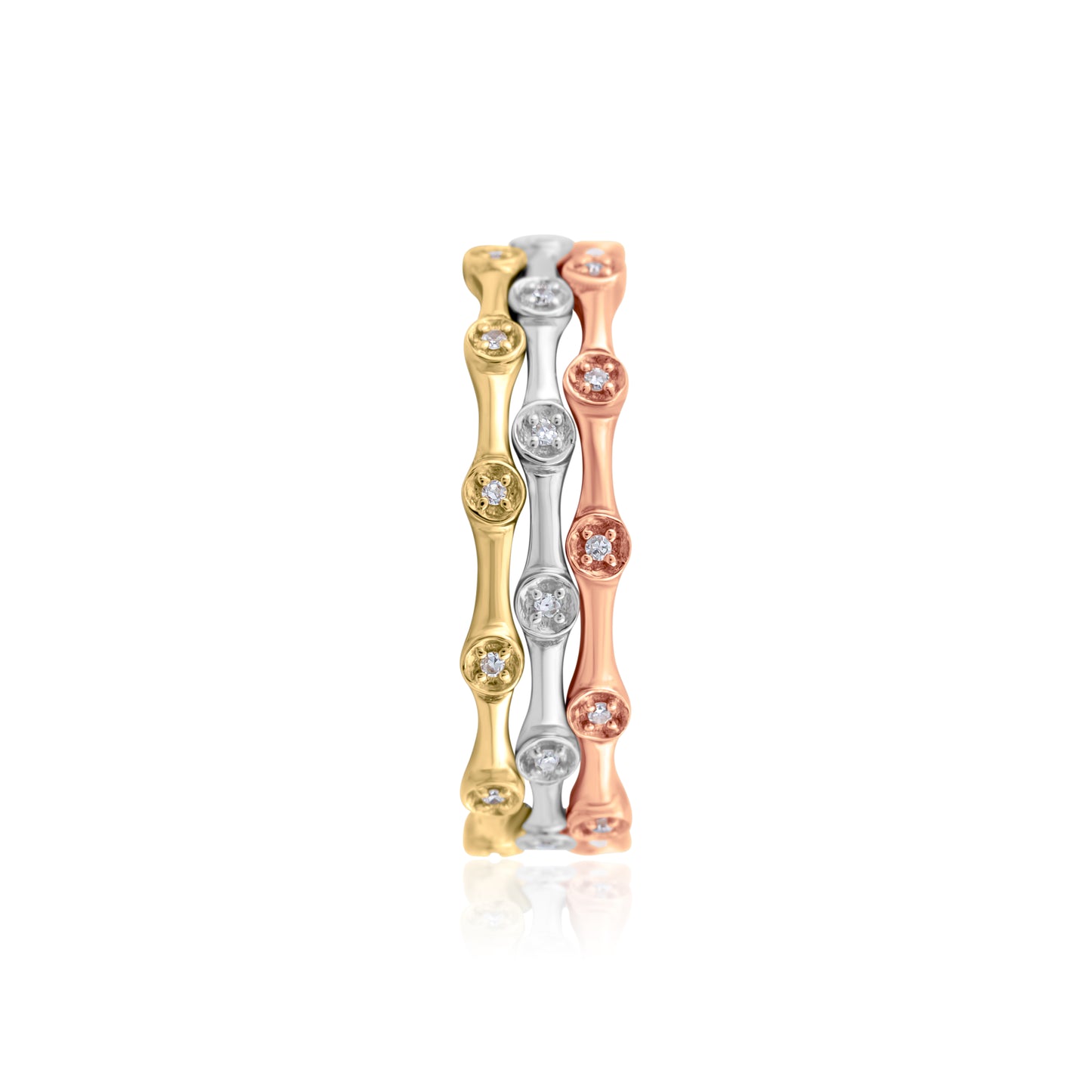 14K Three-Tone Gold Diamond Stackable Bands 1/10 Ct