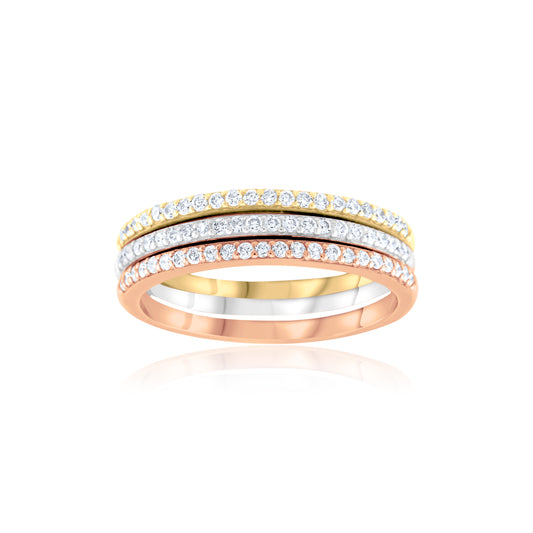 14K Three-Tone Gold Diamond Stackable Bands ~ 2/3 Ct