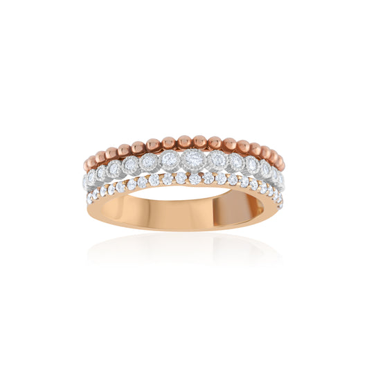 14K Three-Tone Gold Diamond Band ~ ¾ Ct