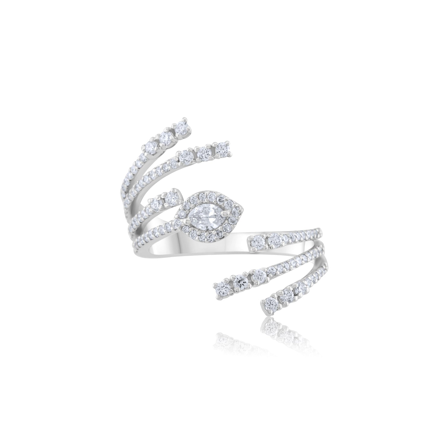 14K White Gold Diamond Bypass Fashion Ring ~ 1 Ct