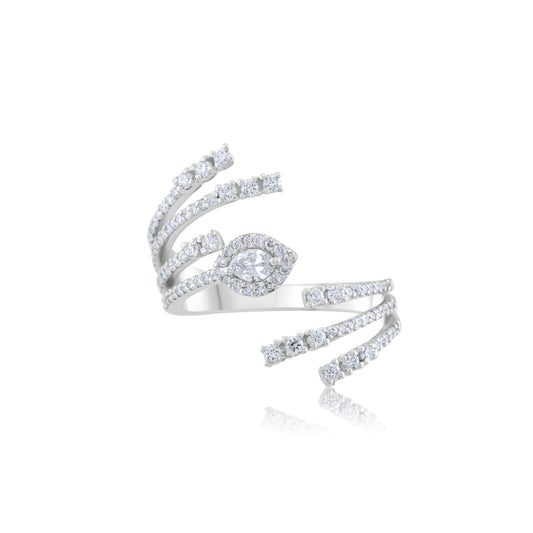 14K White Gold Diamond Bypass Fashion Ring ~ 1 Ct