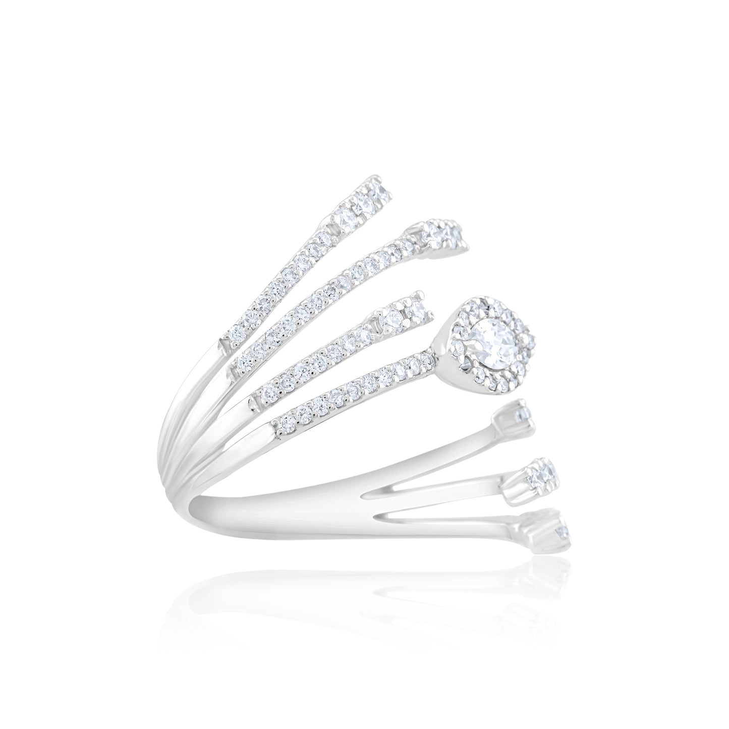 14K White Gold Diamond Bypass Fashion Ring ~ 1 Ct