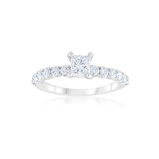 14K White Gold Princess Diamond Engagement Ring 1 Ct