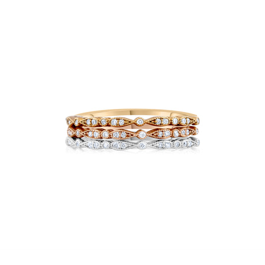 14K Three-Tone Gold Diamond Stackable Bands ~ 2/3 Ct