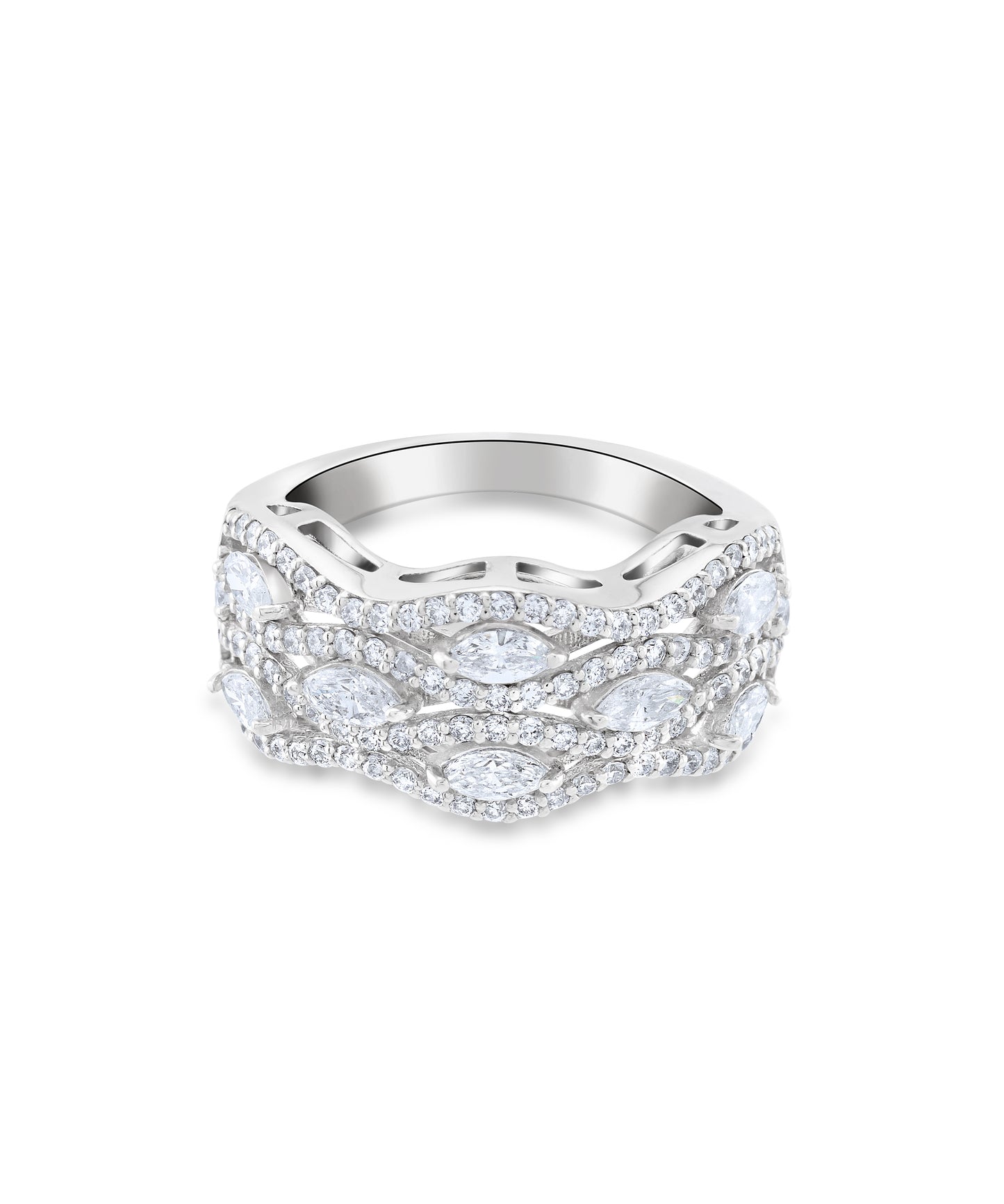 14K White Gold Diamond Anniversary Ring 1.5 Ct