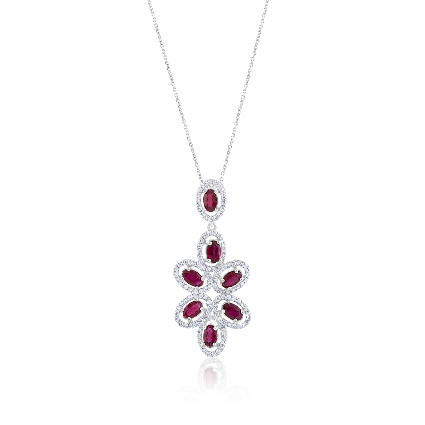 14K White Gold Diamond & Ruby Halo Pendant ~ 3¼ Ct