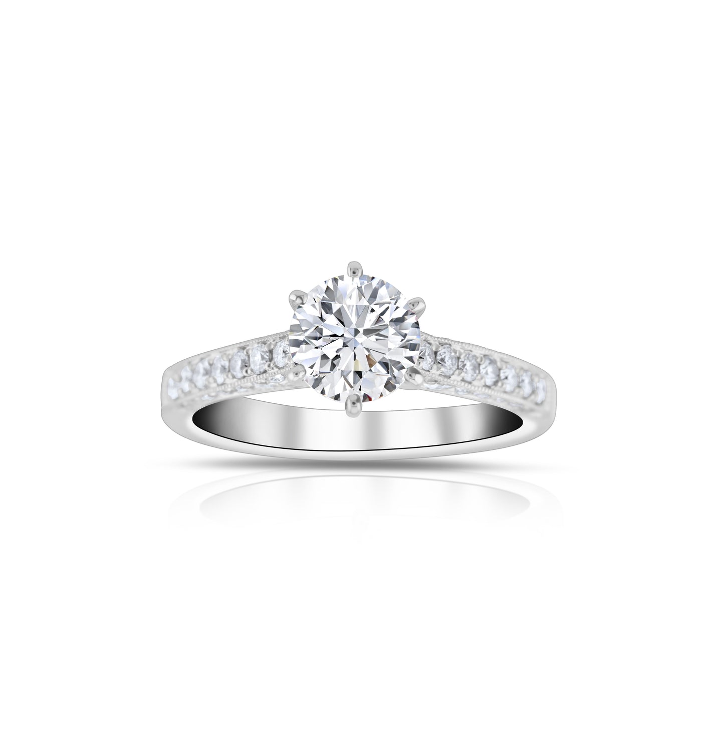 18K White Gold Round Diamond Engagement Ring ~ 1 ½ Ct