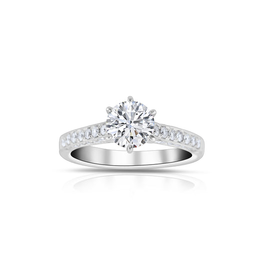 18K White Gold Round Diamond Engagement Ring ~ 1 ½ Ct