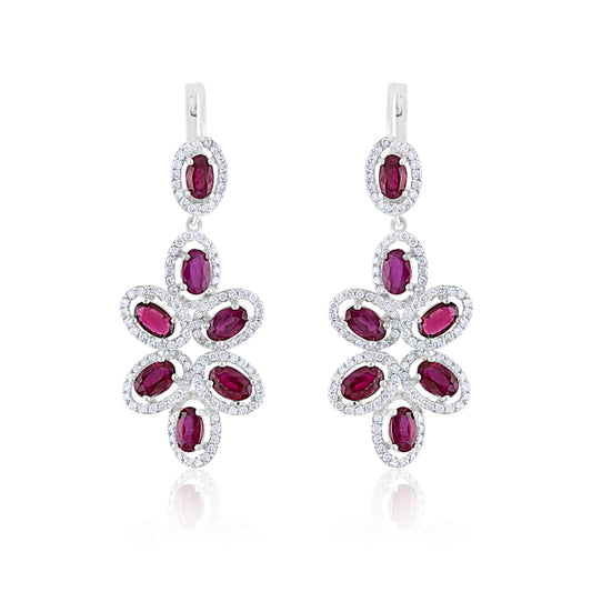 14K White Gold Diamond & Ruby Dangling Earrings 6.12 Ct