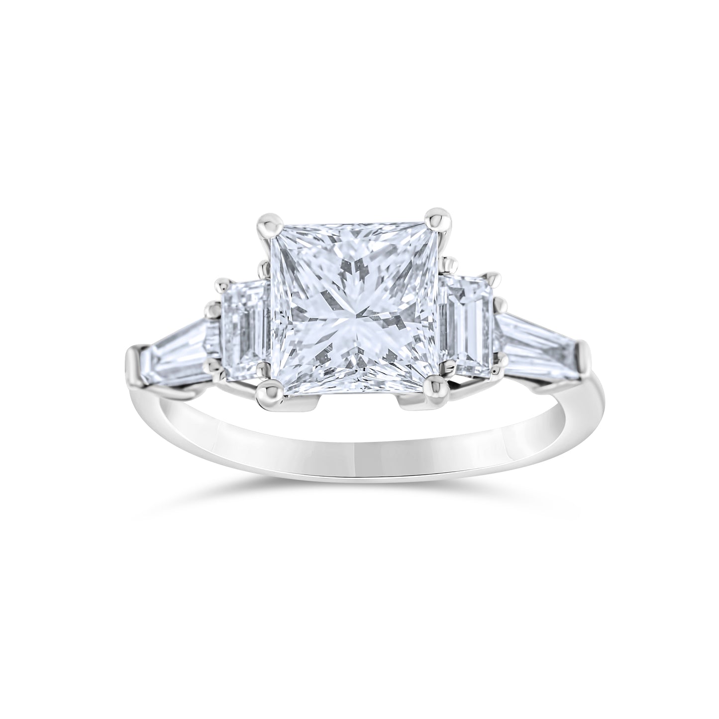 14K White Gold Princess & Baguette Cut Diamonds Engagement Ring ~ 3 Ct