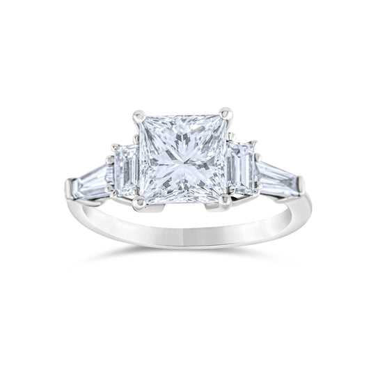14K White Gold Princess & Baguette Cut Diamonds Engagement Ring ~ 3 Ct