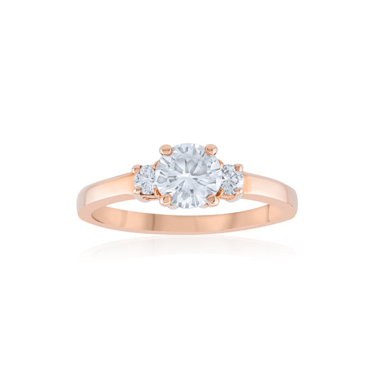 14K Rose Gold Three-Stone Diamond Engagement Ring 1 Ct