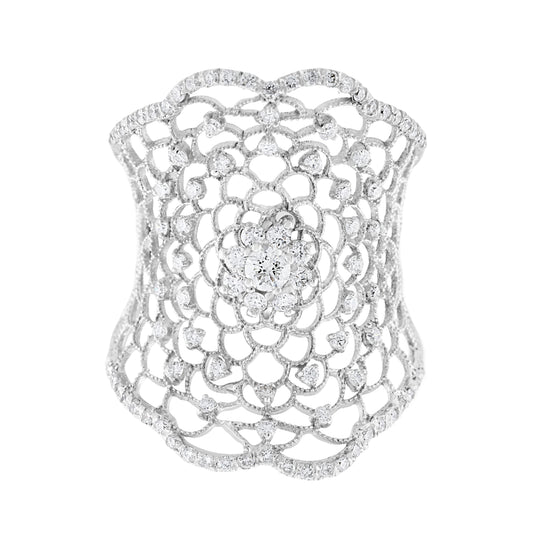 18K White Gold Diamond Cocktail Ring 1 ½ Ct