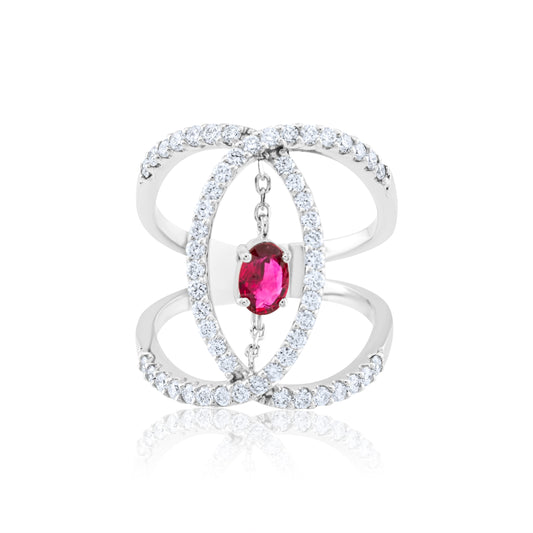 14K White Gold Ruby & Diamond Fun Cocktail Ring ~ 1.5 Ct