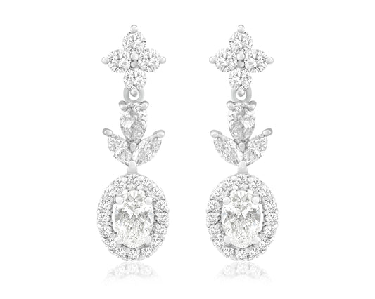 14K White Gold Diamond Earrings 2.01 Ct