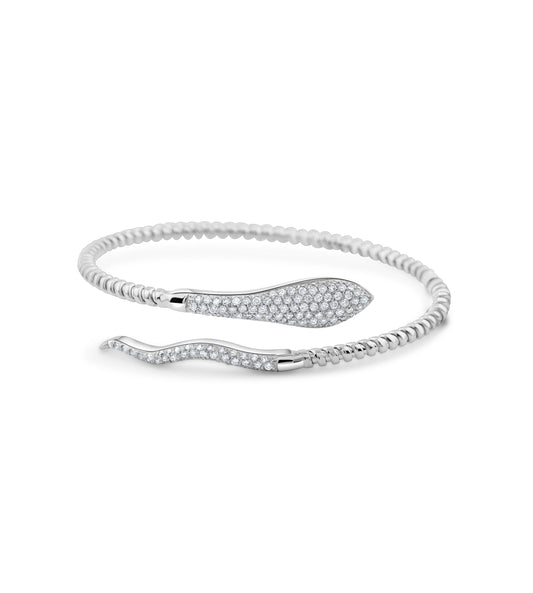 14K White Gold Diamond Wrap Around Snake Bangle