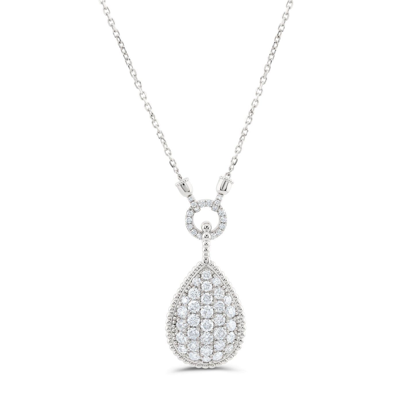 14K White Gold Pear-Shaped Diamond Necklace 3 ¼ Ct