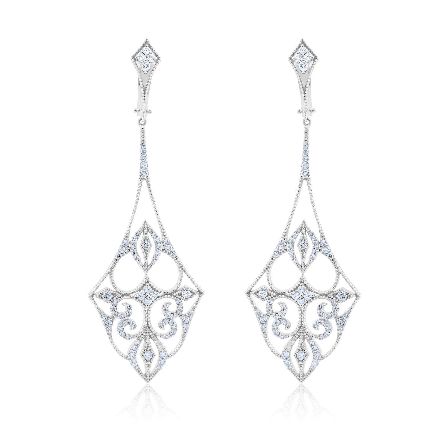 14K White Gold Diamond Chandelier Earrings ~ 1 ¼ Ct