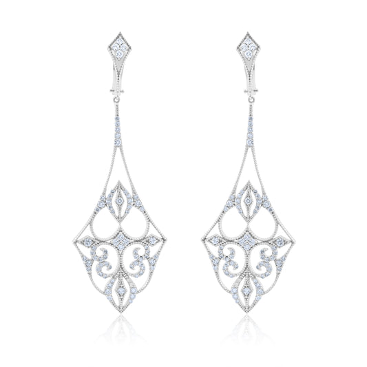 14K White Gold Diamond Chandelier Earrings ~ 1 ¼ Ct