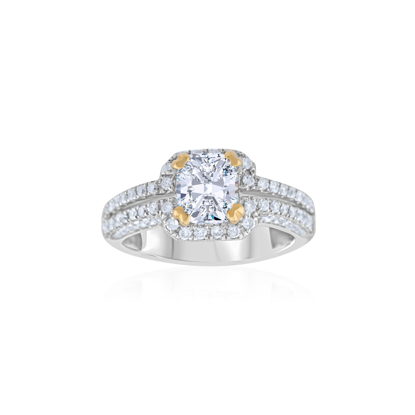 18K Two-Tone Gold Light Yellow Diamond Engagement Ring ~ 1 2/3 Ct