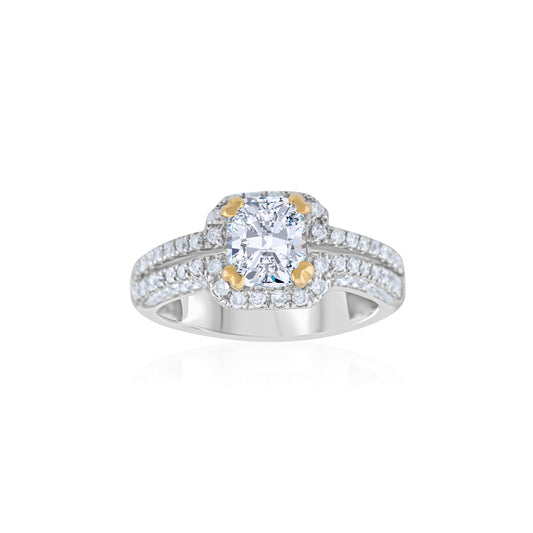 18K Two-Tone Gold Light Yellow Diamond Engagement Ring ~ 1 2/3 Ct