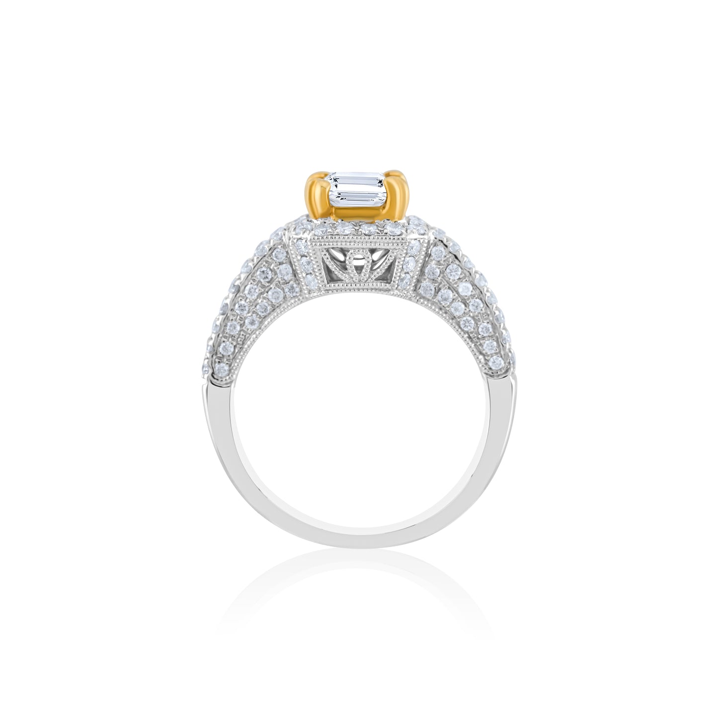 18K Two-Tone Gold Light Yellow Diamond Engagement Ring ~ 1 2/3 Ct