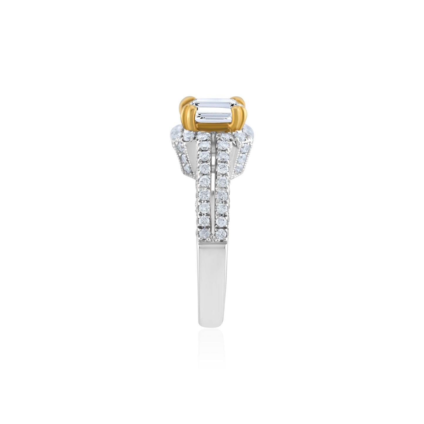 18K Two-Tone Gold Light Yellow Diamond Engagement Ring ~ 1 2/3 Ct