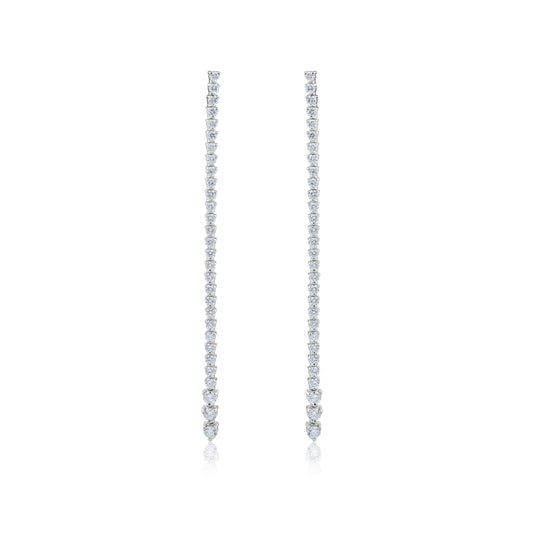14K White Gold Diamond Tennis Drop Earrings ~ 2 ½ Ct