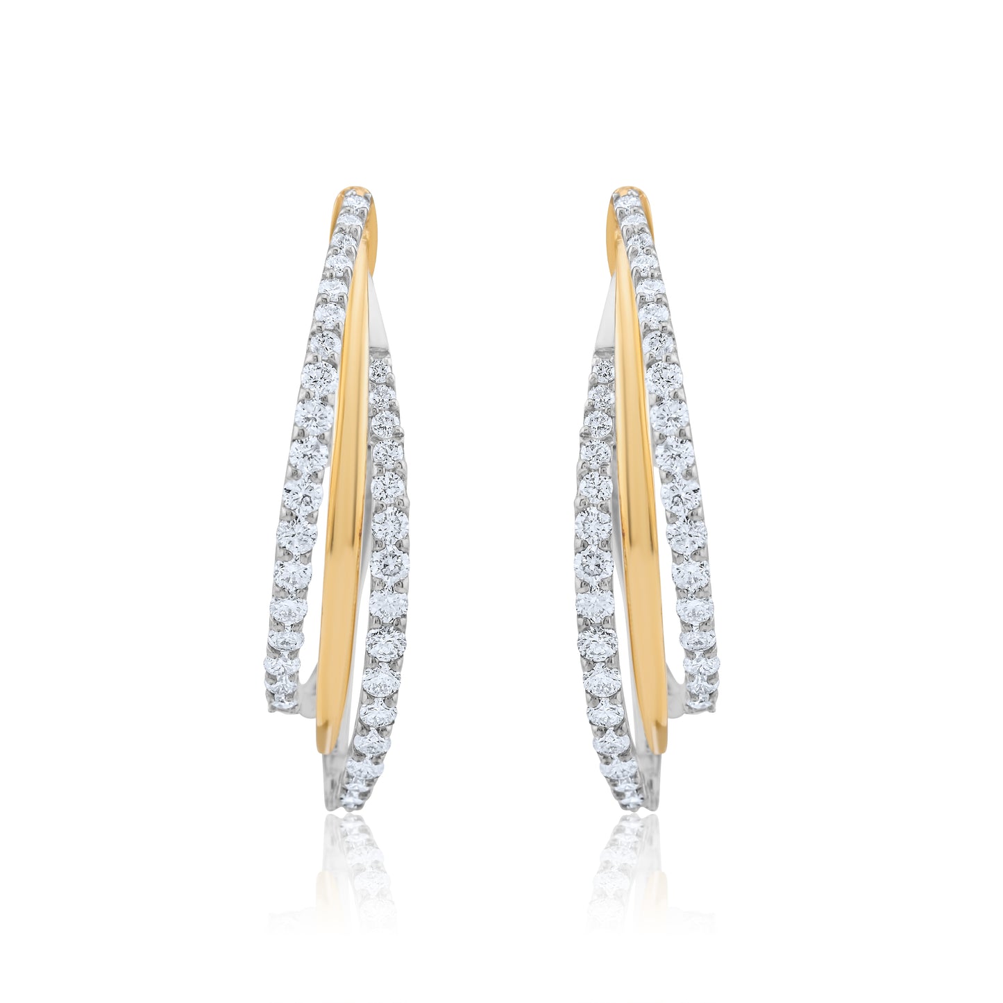 14K White & Yellow Gold Oval Hoop Earrings 1 1/3 Ct