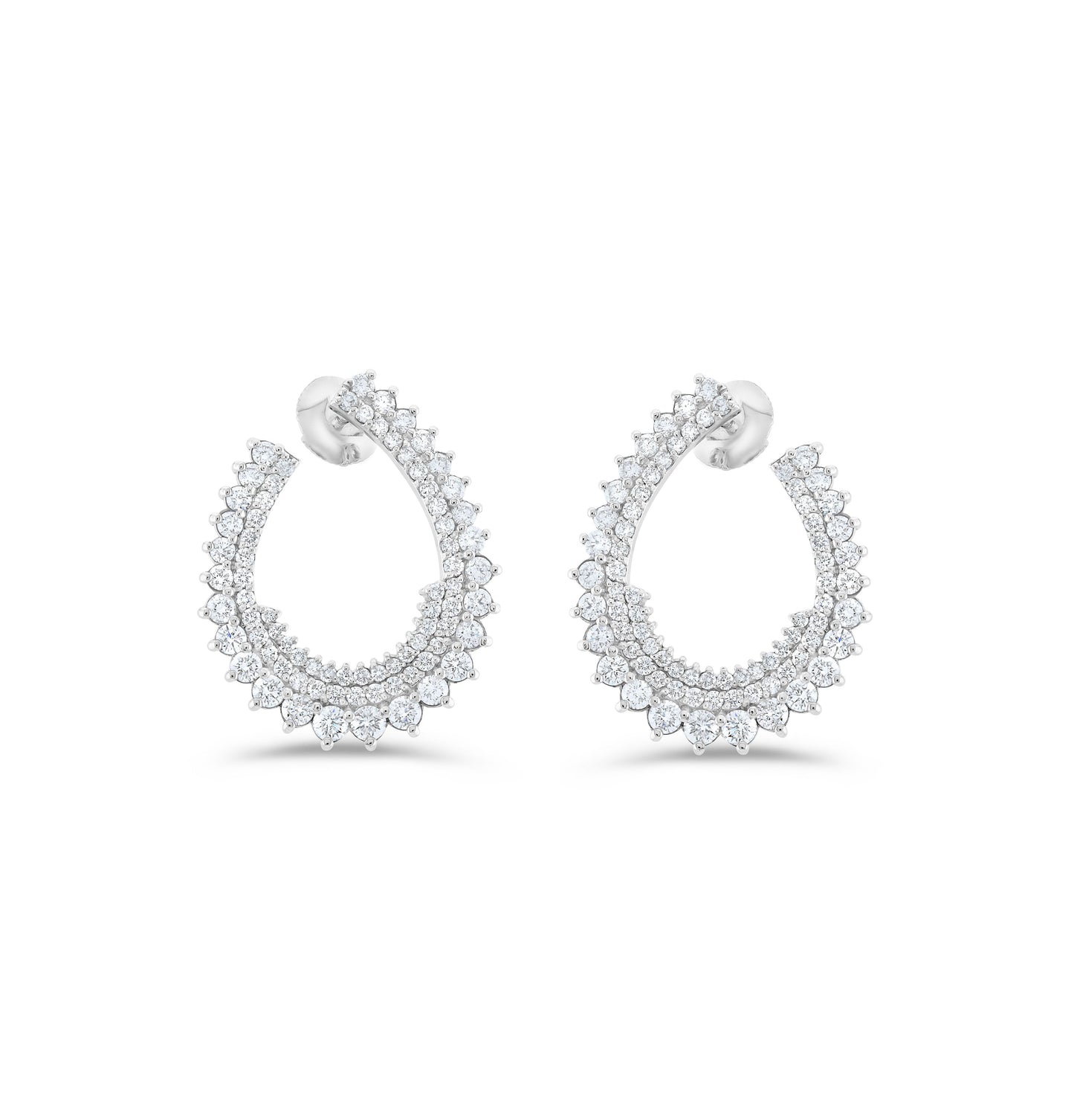 14K White Gold Scalloped Diamond Earrings ~ 3.50 Ct