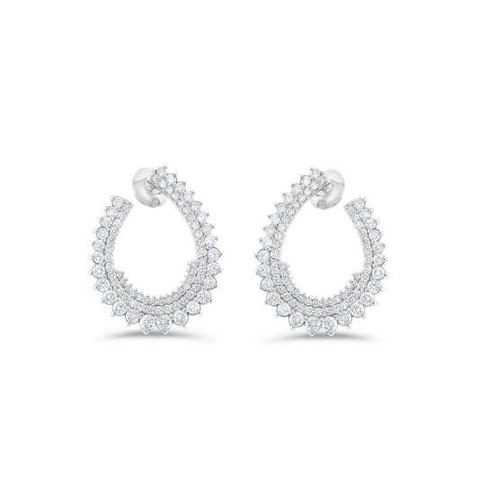 14K White Gold Scalloped Diamond Earrings ~ 3.50 Ct