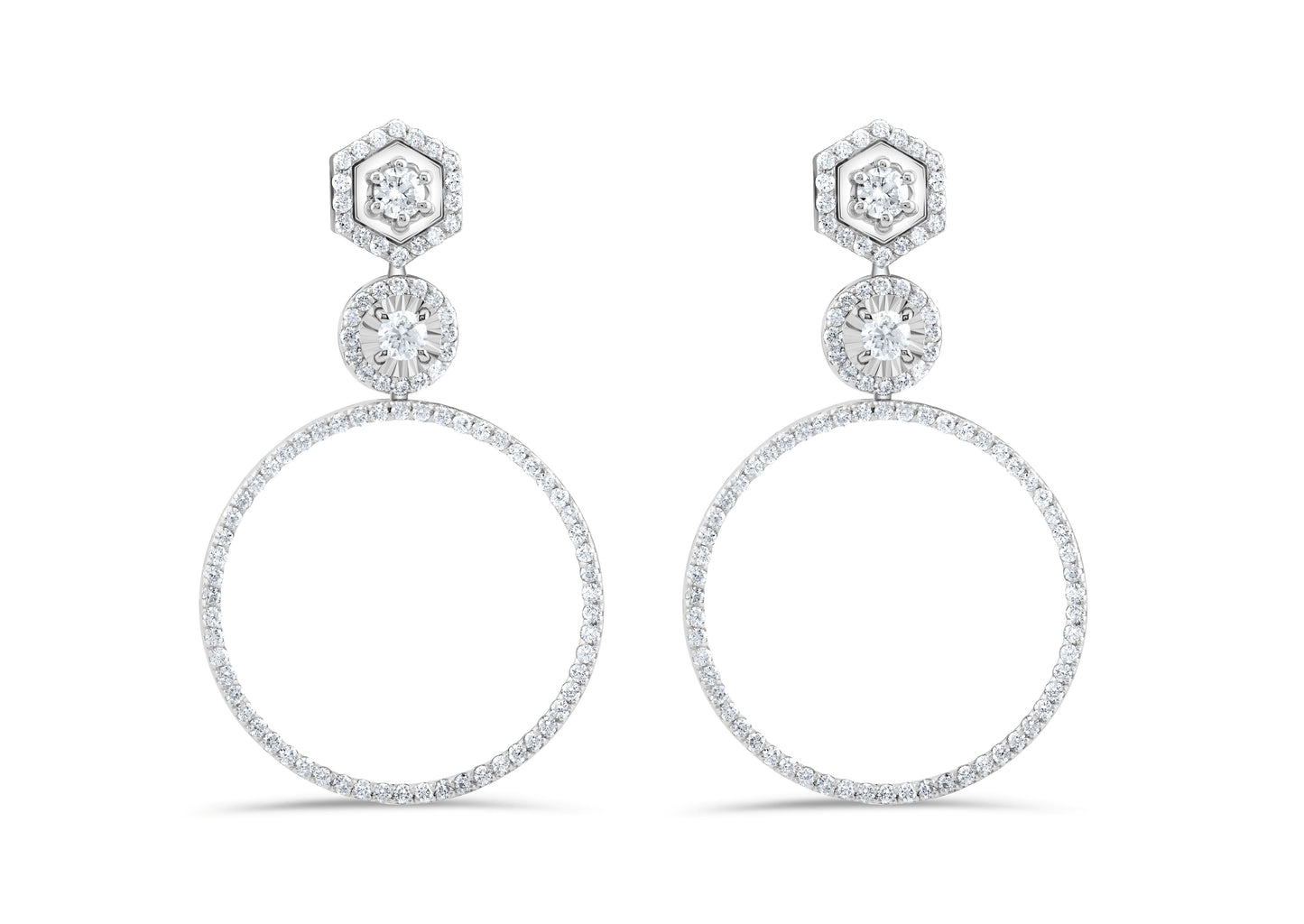14K White Gold Diamond Drop Earrings 2.10 Ct