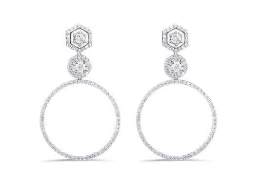 14K White Gold Diamond Drop Earrings 2.10 Ct