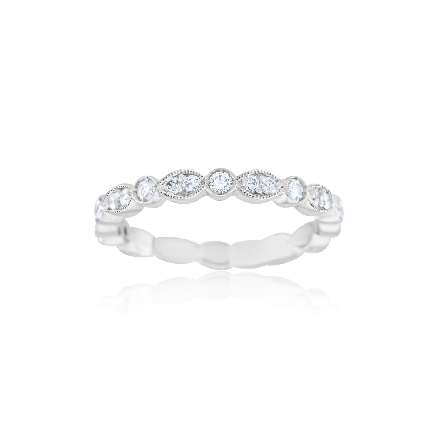 14K White Gold Diamond Vintage-Style Stackable Band ~ ¼ Ct