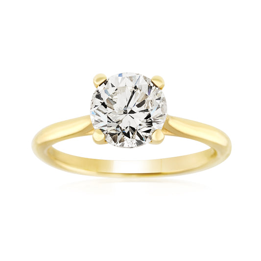 14K Yellow Gold Classic Solitaire Diamond Ring 2.08 Ct