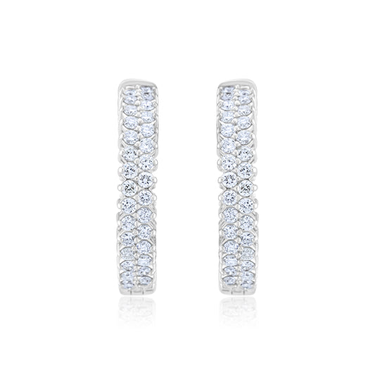 14K White Gold Diamond Inside-Out Hoop Earrings ~ 2 Ct