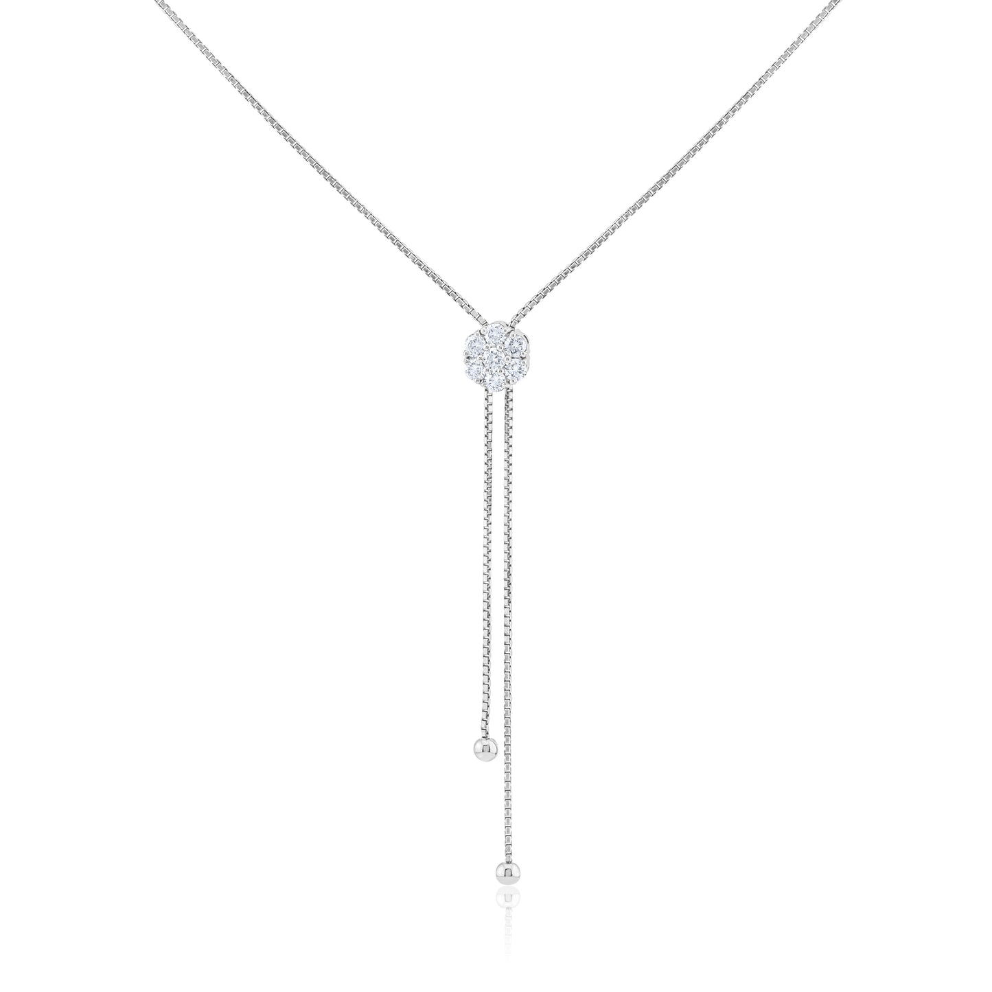 14K White Gold Diamond Slider Cluster Necklace 1.09 Ct