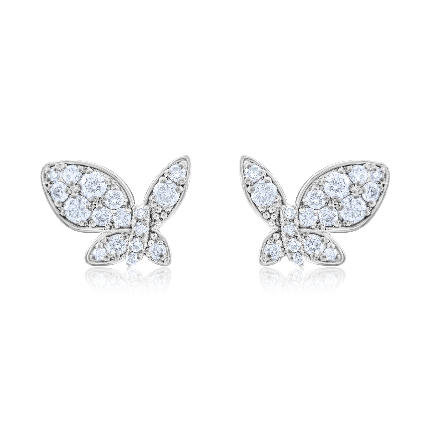 14K White Gold Diamond Butterfly Stud Earrings 2/3 Ct