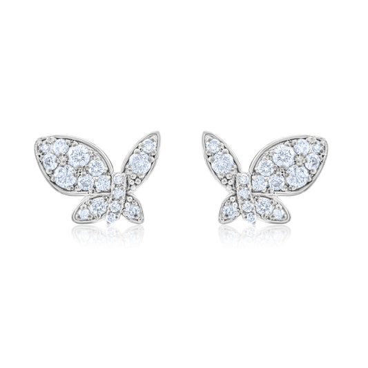 14K White Gold Diamond Butterfly Stud Earrings 2/3 Ct