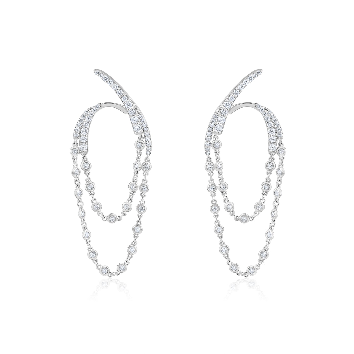 14K White Gold Diamond Chandelier Earrings 2.08 Ct
