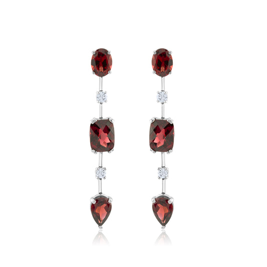 14K White Gold Diamond & Garnet Line Earrings ~ 11 ½ Ct