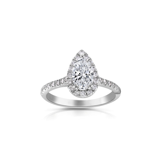 14K White Gold Halo Pear Cut Diamond Engagement Ring 1 1/3 Ct