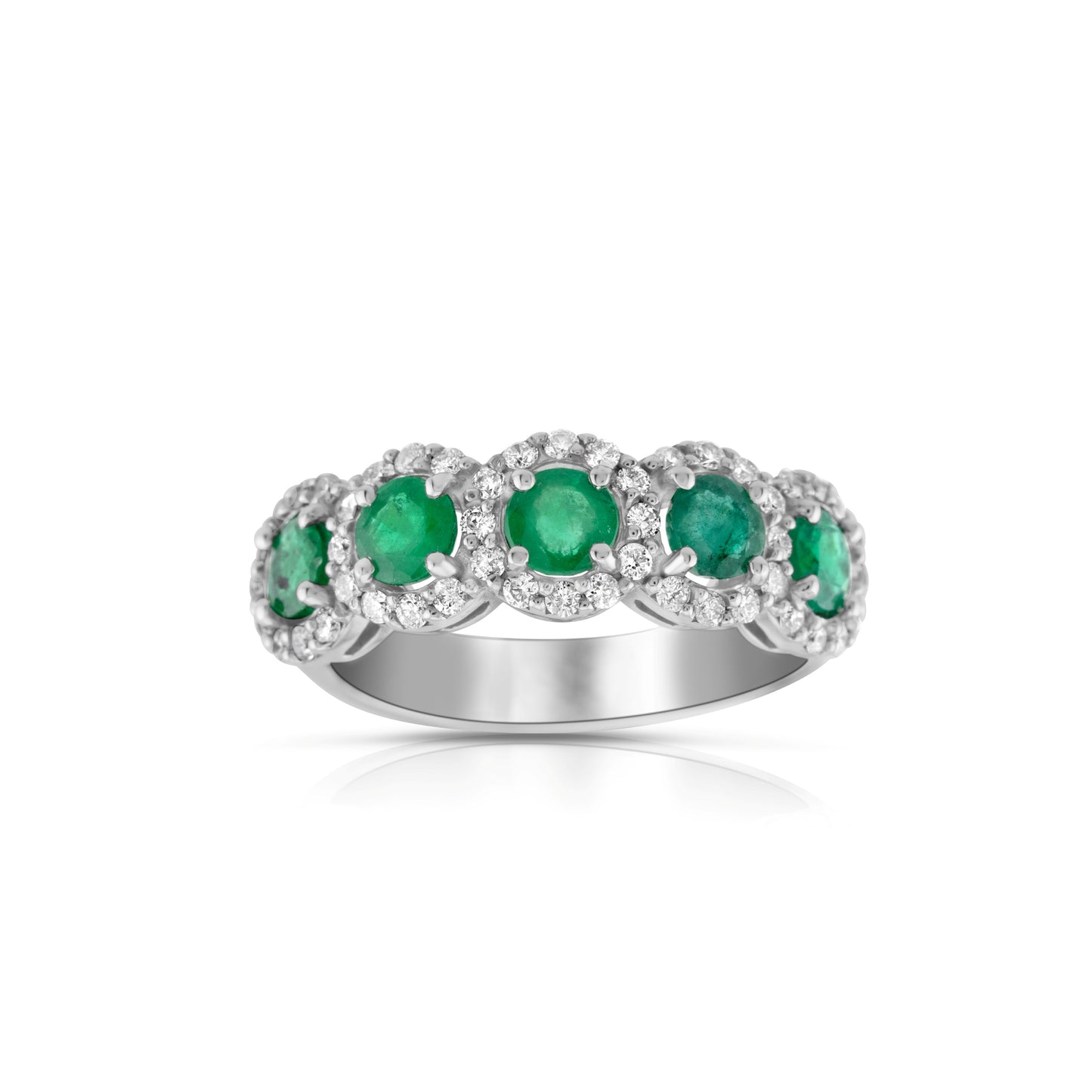 14K White Gold Diamond & Emerald Halo Five-Stone Band ~ 2 Ct