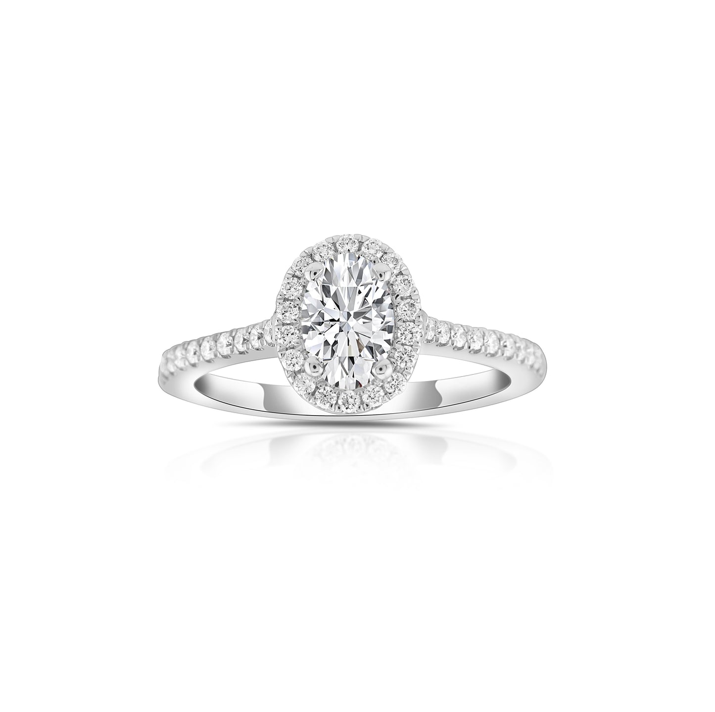 14K White Gold Oval Diamond Halo Engagement Ring ~ 1 Ct
