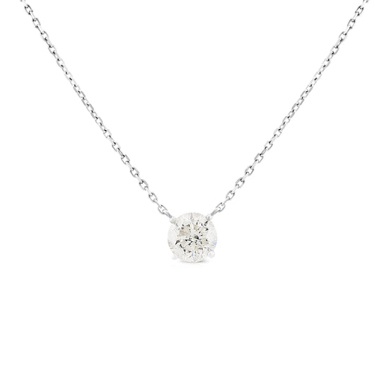 14K White Gold Round Brilliant Diamond Solitaire Necklace