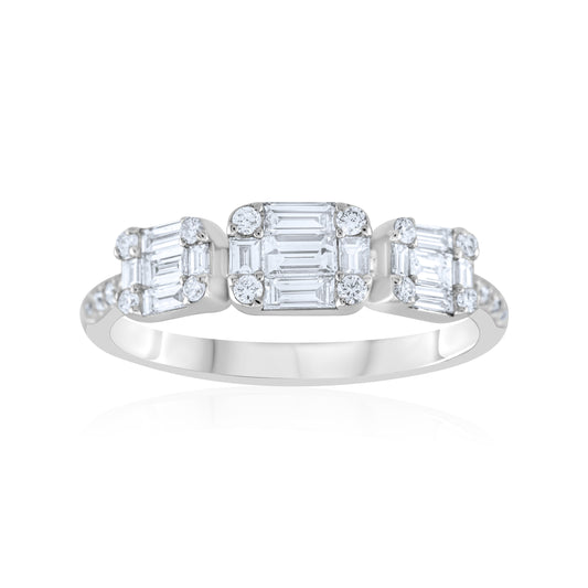 14K White Gold Baguette Diamond Cluster Ring ~ ½ Ct