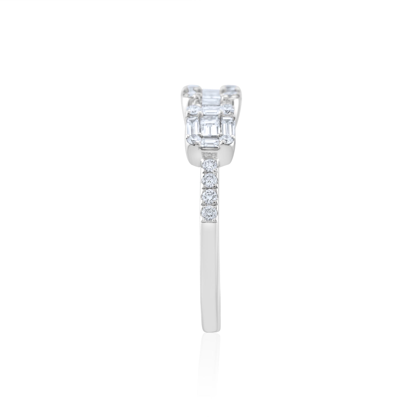 14K White Gold Baguette Diamond Cluster Ring ~ ½ Ct